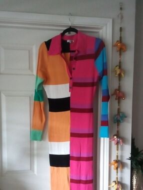 Fashion Nova Pink and Black Ribbed Knit  Maxi Dress